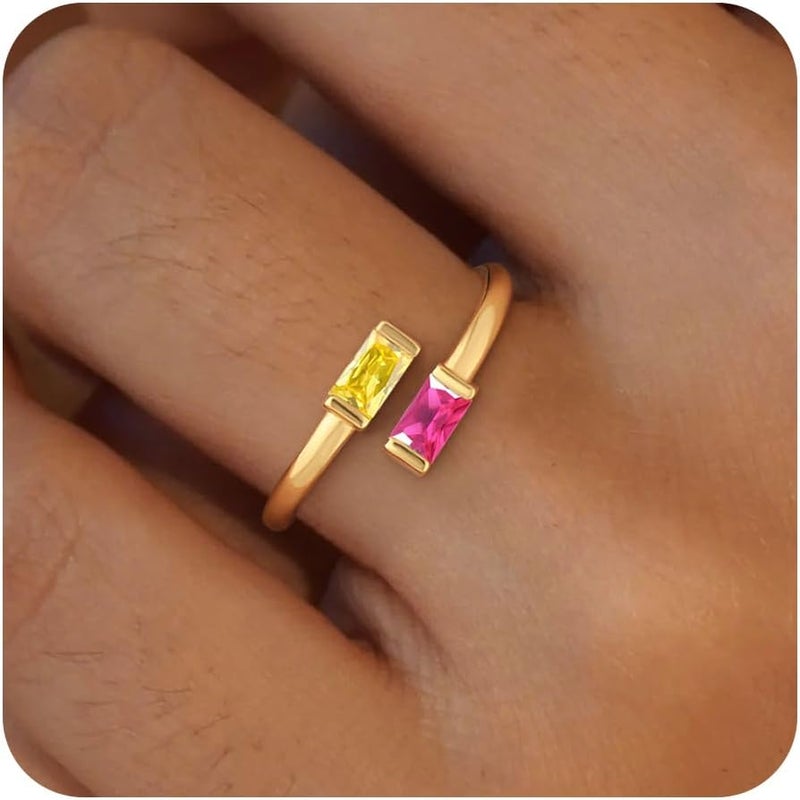 Honsny Gold Birthstone Rings for Women Non Tarnish 14K Gold Plated Adjustable Emerald Ring Cubic Zirconia Gemstone Promise Ring for Her Engagement Personalized Waterproof Jewelry Gifts for Birthday - Image 1